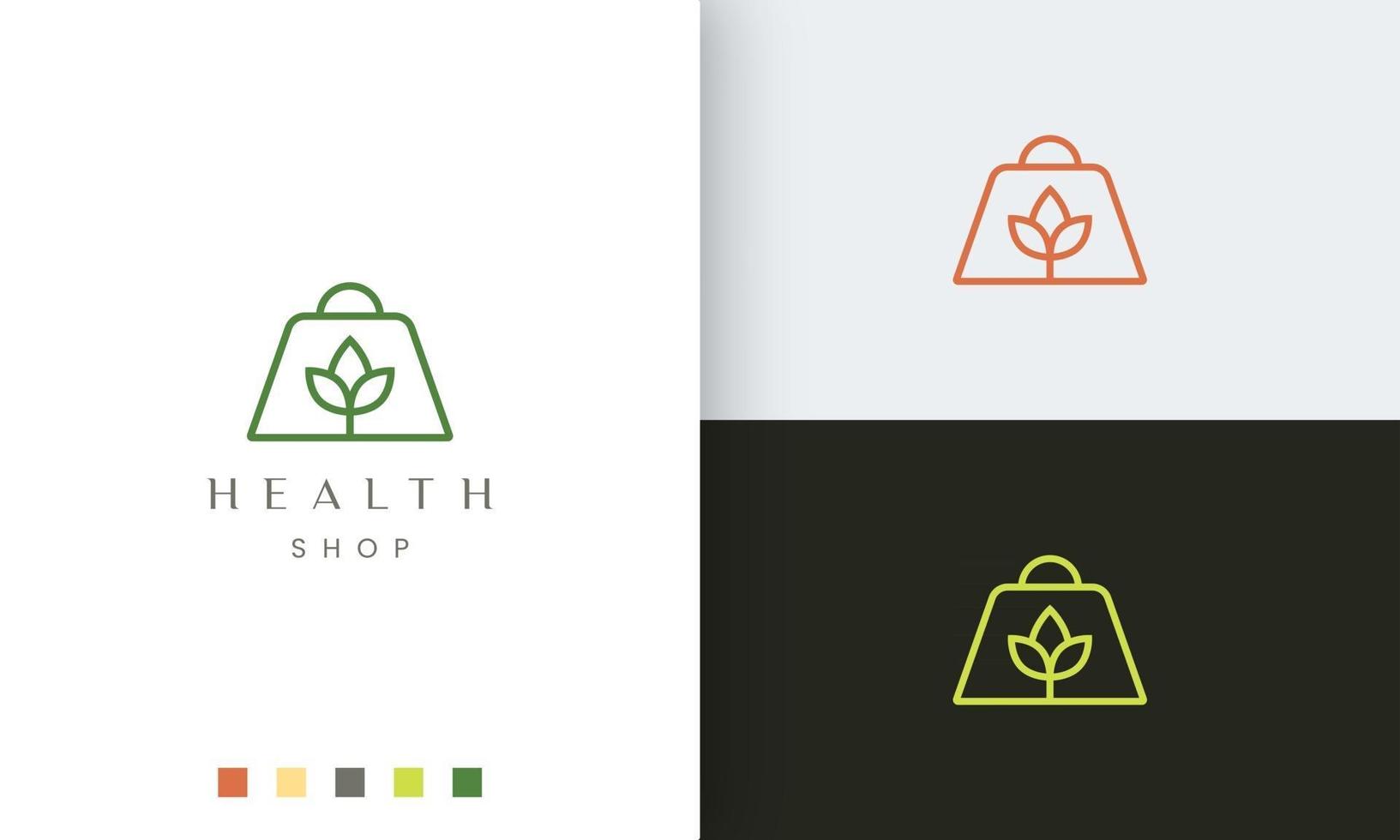 Logotipo de sacola de compras para loja natural ou orgânica em estilo simples e moderno vetor