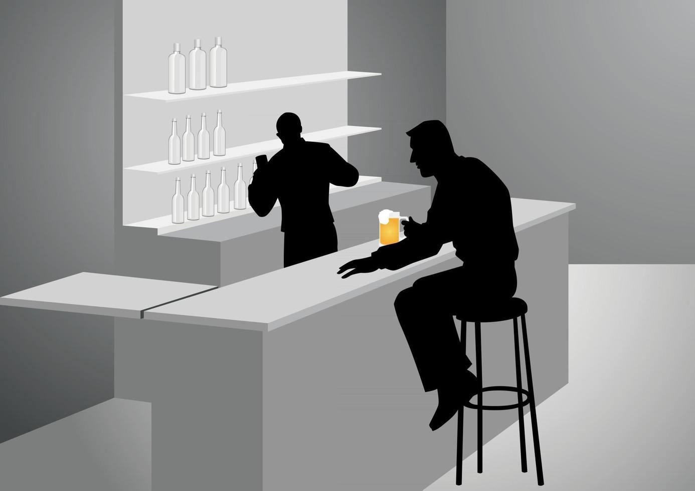 ilustração da silhueta de um homem no bar vetor