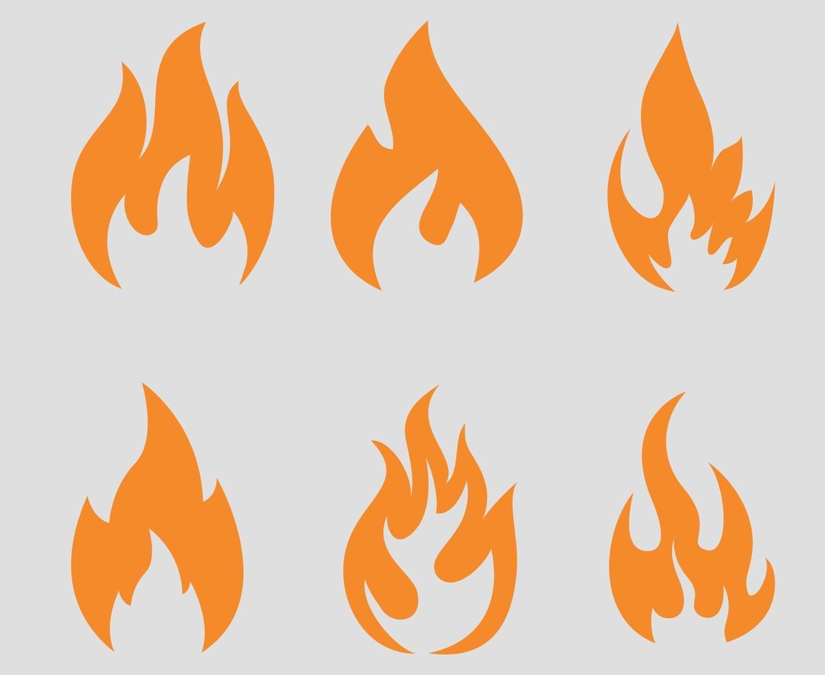 desenho de ilustração de coleção laranja tocha de fogo flamejante com chamas com fundo cinza vetor