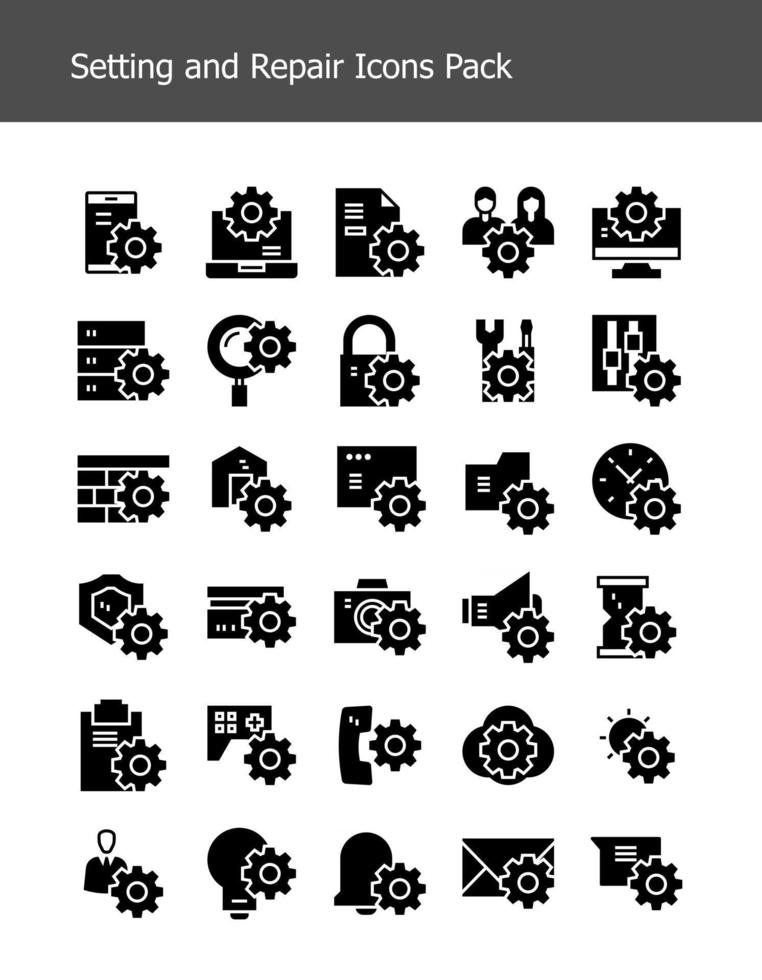 configuração e reparo de pacote de ícones de silhueta de glifo sólido vetor