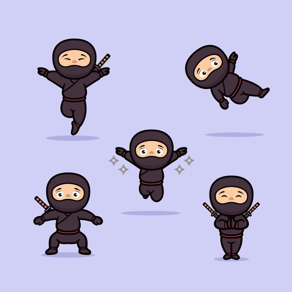 desenho ninja japonês fofo vetor