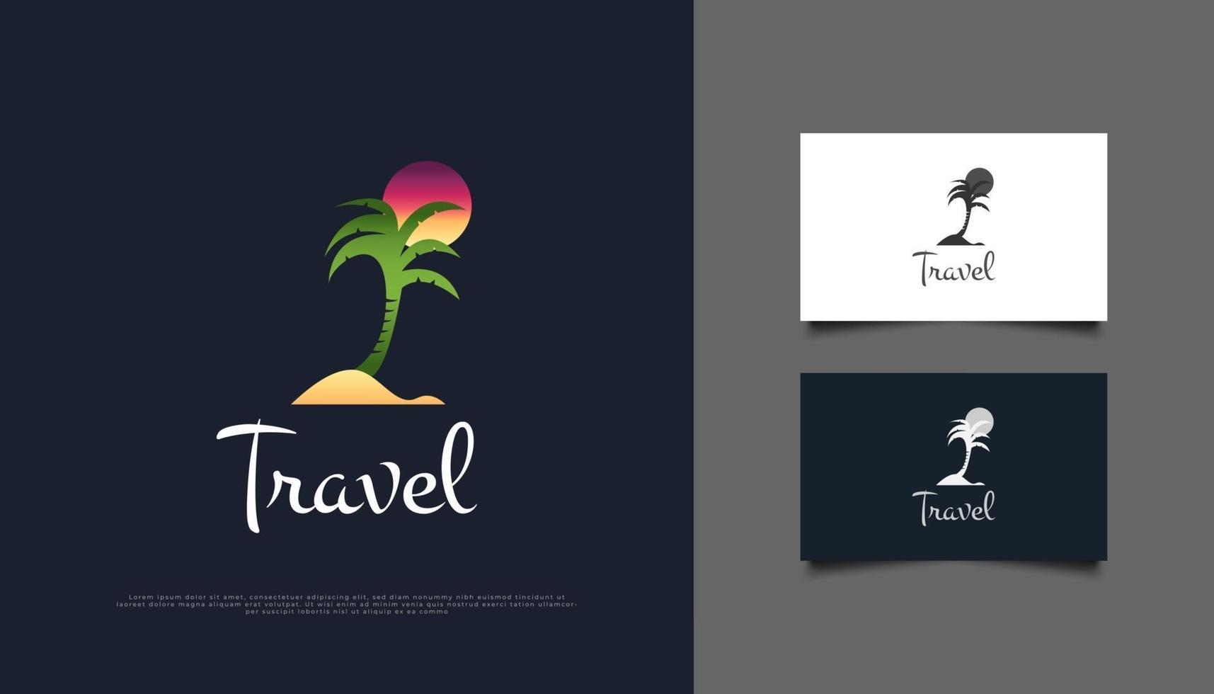 logotipo de coqueiro com areia e sol, adequado para logotipo de viagens, resort, praia ou aventura. modelo de design de logotipo de viagens vetor