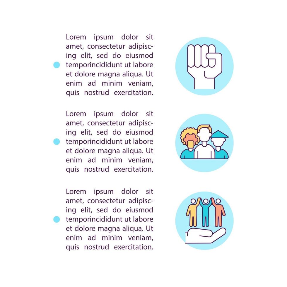 direitos humanos e ícones de linha de conceito de autodeterminação com texto. modelo de vetor de página ppt com espaço de cópia. folheto, revista, elemento de design de boletim informativo. ilustrações lineares da vida social em branco