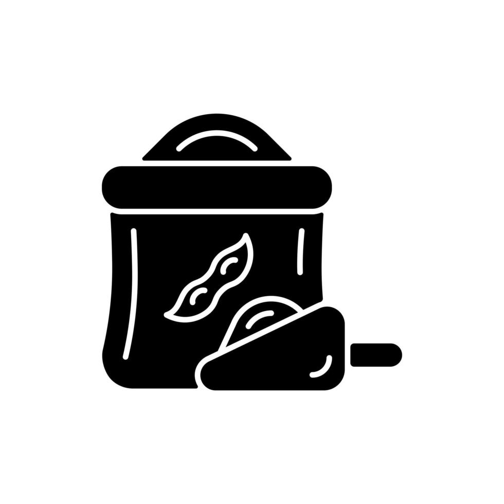 ícone de glifo preto kinako. farinha saudável à base de soja. ingredientes de refeições orgânicas. tipos de alimentos vegetarianos. nutrição e fonte de vitaminas. símbolo da silhueta no espaço em branco. ilustração isolada do vetor