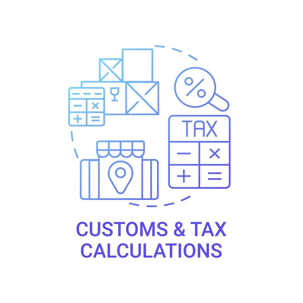 ícone do conceito de cálculos alfandegários e fiscais. ilustração de linha fina de ideia abstrata de serviço de mercados globais. pagar taxas de envio. cálculo do valor das mercadorias. desenho de cor de contorno isolado de vetor