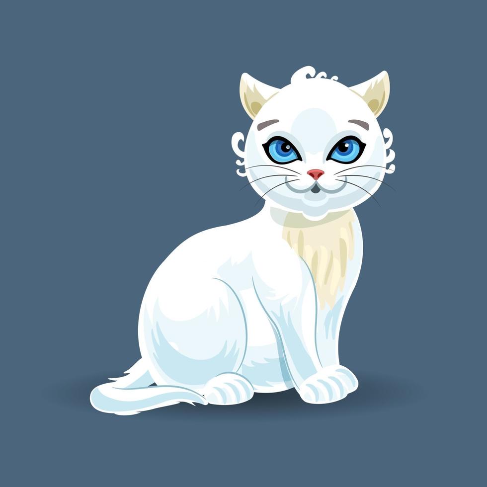 personagem gatinho branco com olhos azuis. ilustração em vetor plana