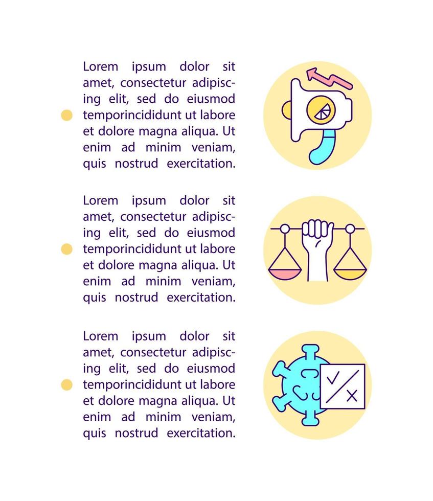 ícones de linha de conceito de apelo ético com texto. modelo de vetor de página ppt com espaço de cópia. folheto, revista, elemento de design de boletim informativo. ilustrações lineares de conteúdo viral da Internet em branco