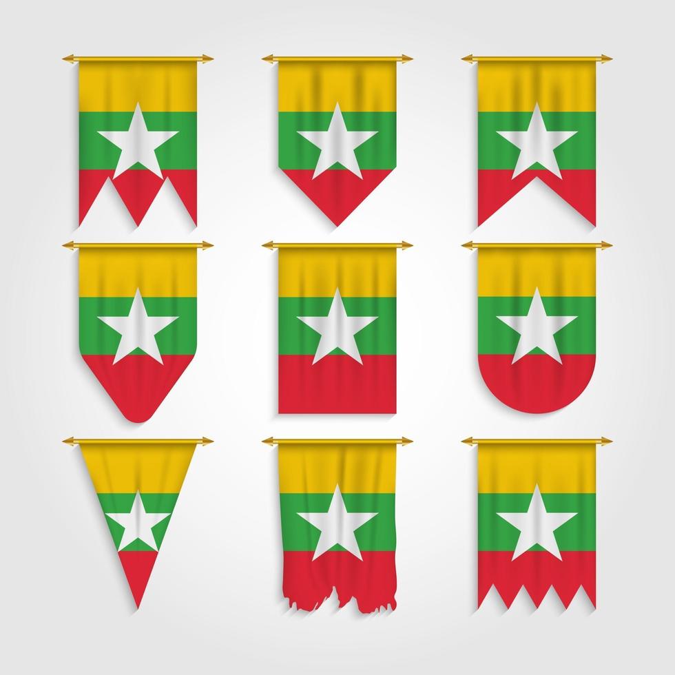 bandeira de myanmar em diferentes formas, bandeira de myanmar em várias formas vetor