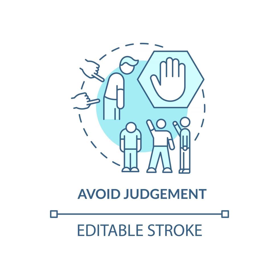 evite o ícone do conceito de julgamento. racismo no trabalho ilustração de linha fina de ideia abstrata. lidar com preconceitos ocultos. preconceito inconsciente. desenho de cor de contorno isolado vetor. curso editável vetor