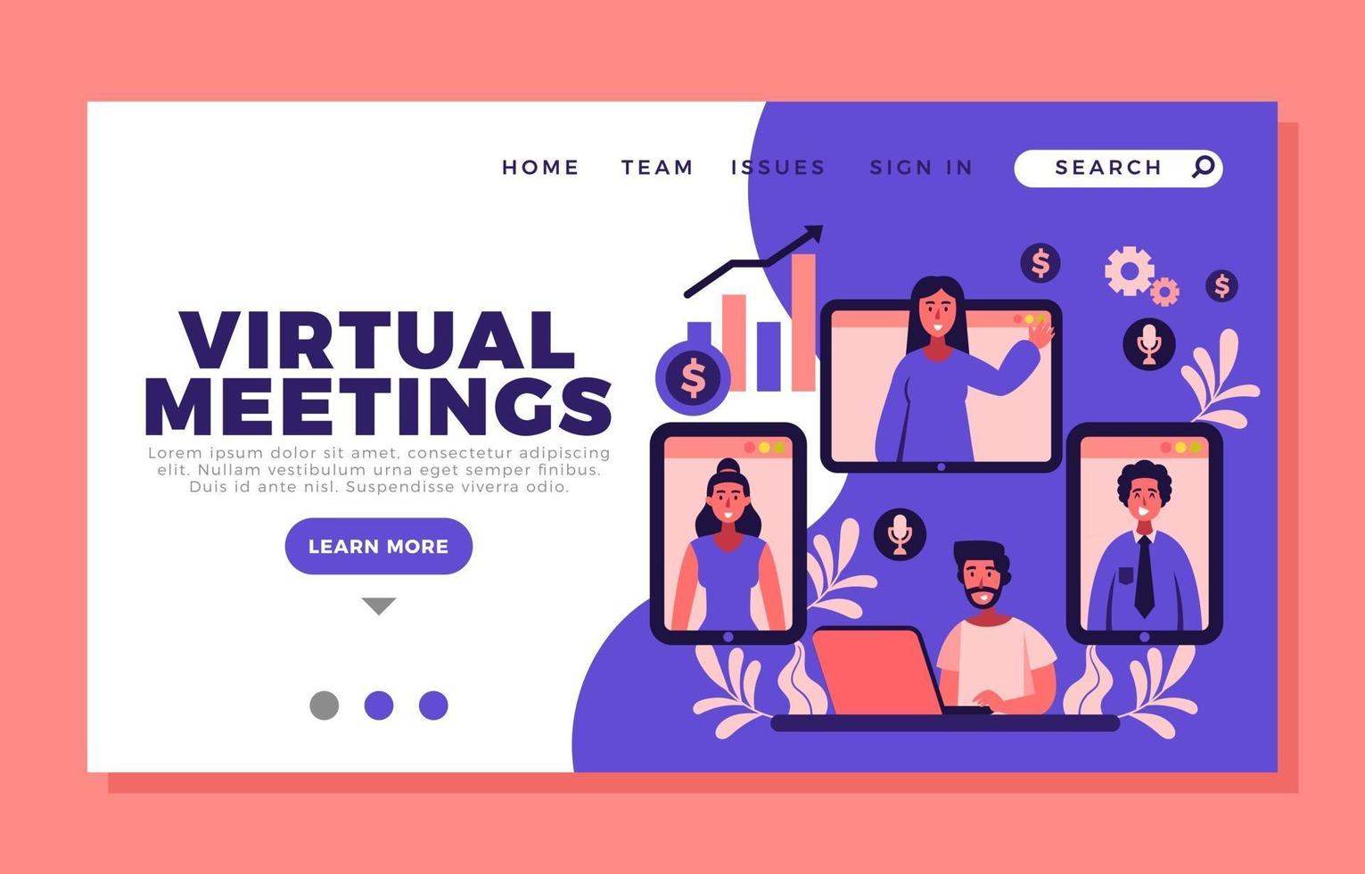 página de destino da reunião virtual vetor