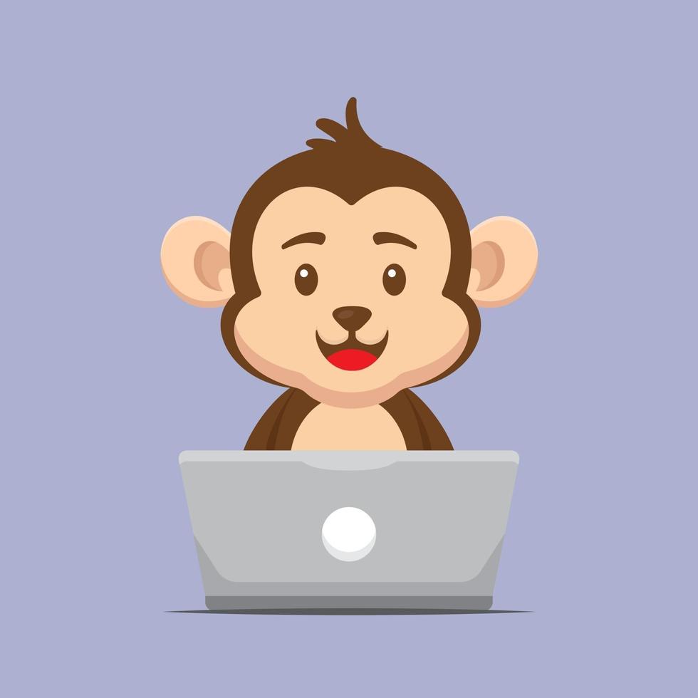 macaco fofo trabalhando com laptop vetor