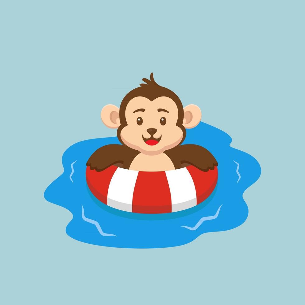 macaco fofo nadando desenho de verão vetor