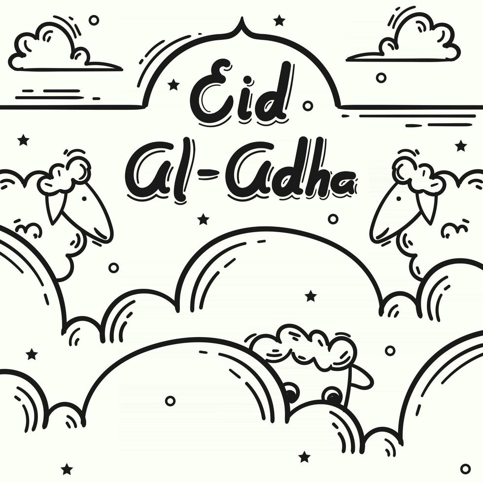 Ilustração de eid al adha em estilo doodleeid ilustração de adha em estilo doodle vetor