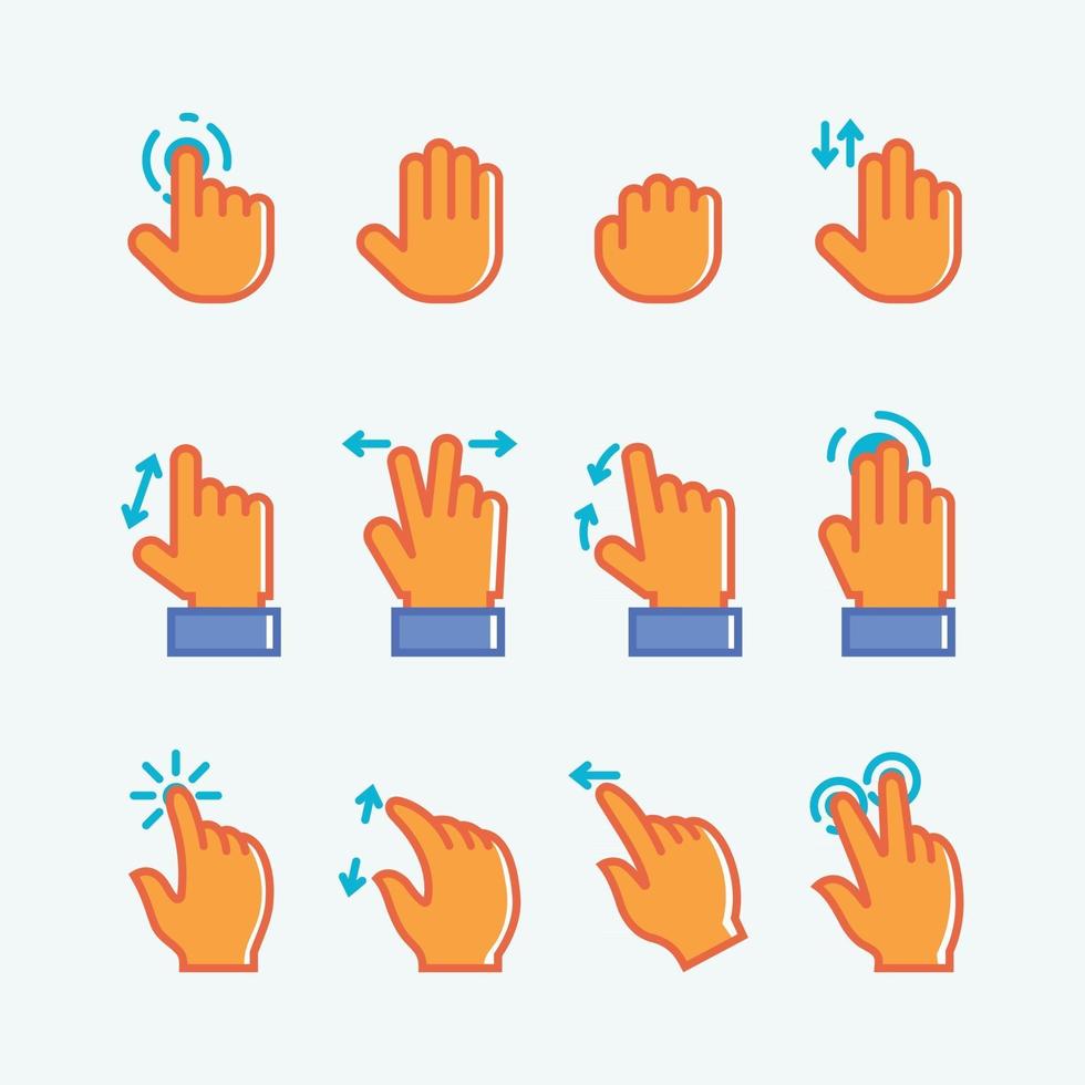 conjunto de ícone de gesto humano usando dispositivos digitais vetor