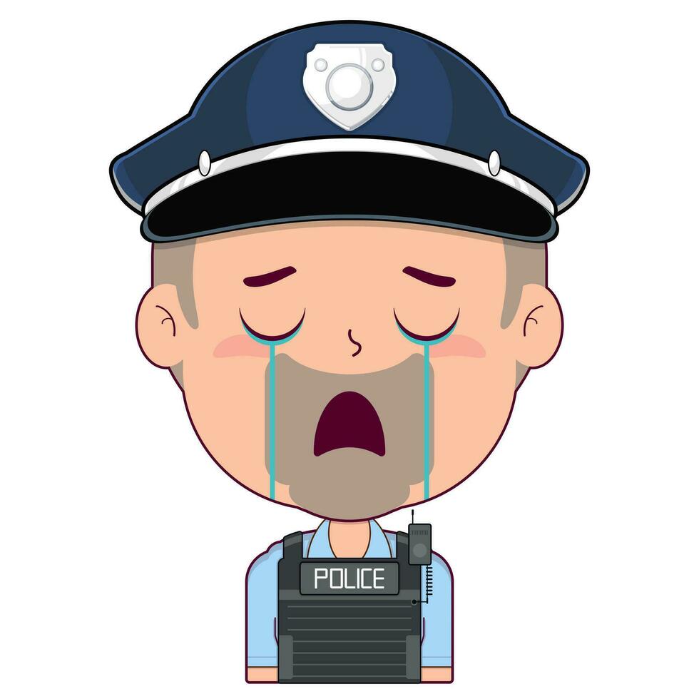 policial chorando e assustado face desenho animado fofa vetor