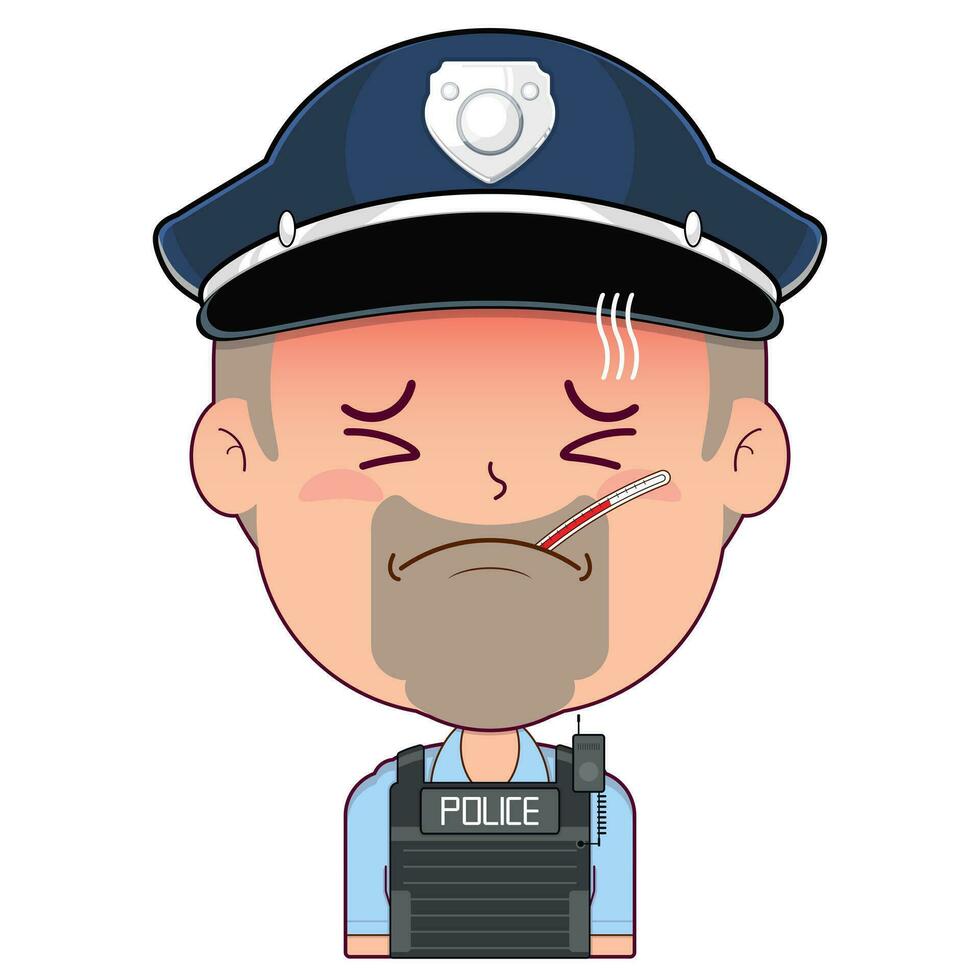 policial doente face desenho animado fofa vetor