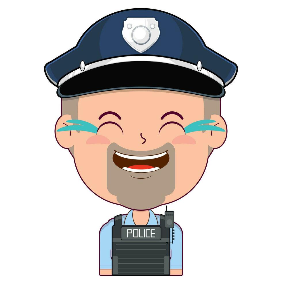 policial rindo face desenho animado fofa vetor