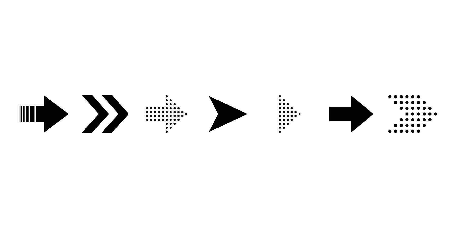Setas; flechas vetor ícones definir. vetor conjunto do Preto seta sinais e direção ponteiros dentro diferente estilos.