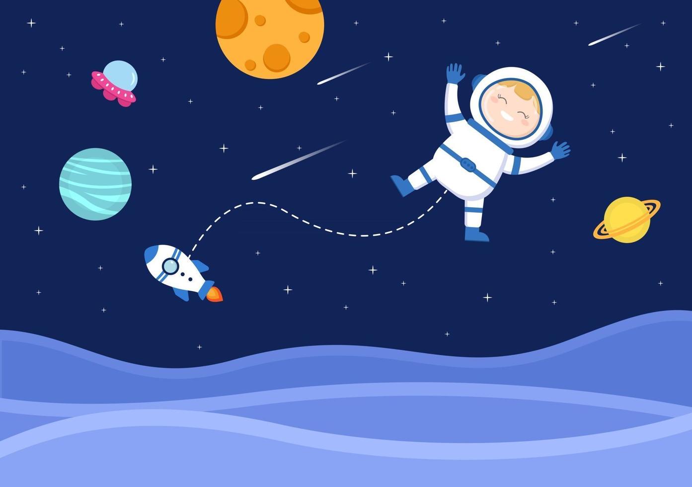 astronauta fofo na ilustração de fundo do espaço vetor