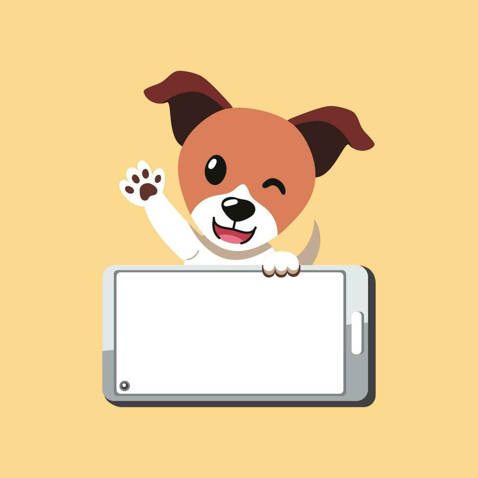 desenho animado personagem jack russell terrier cachorro e Smartphone vetor