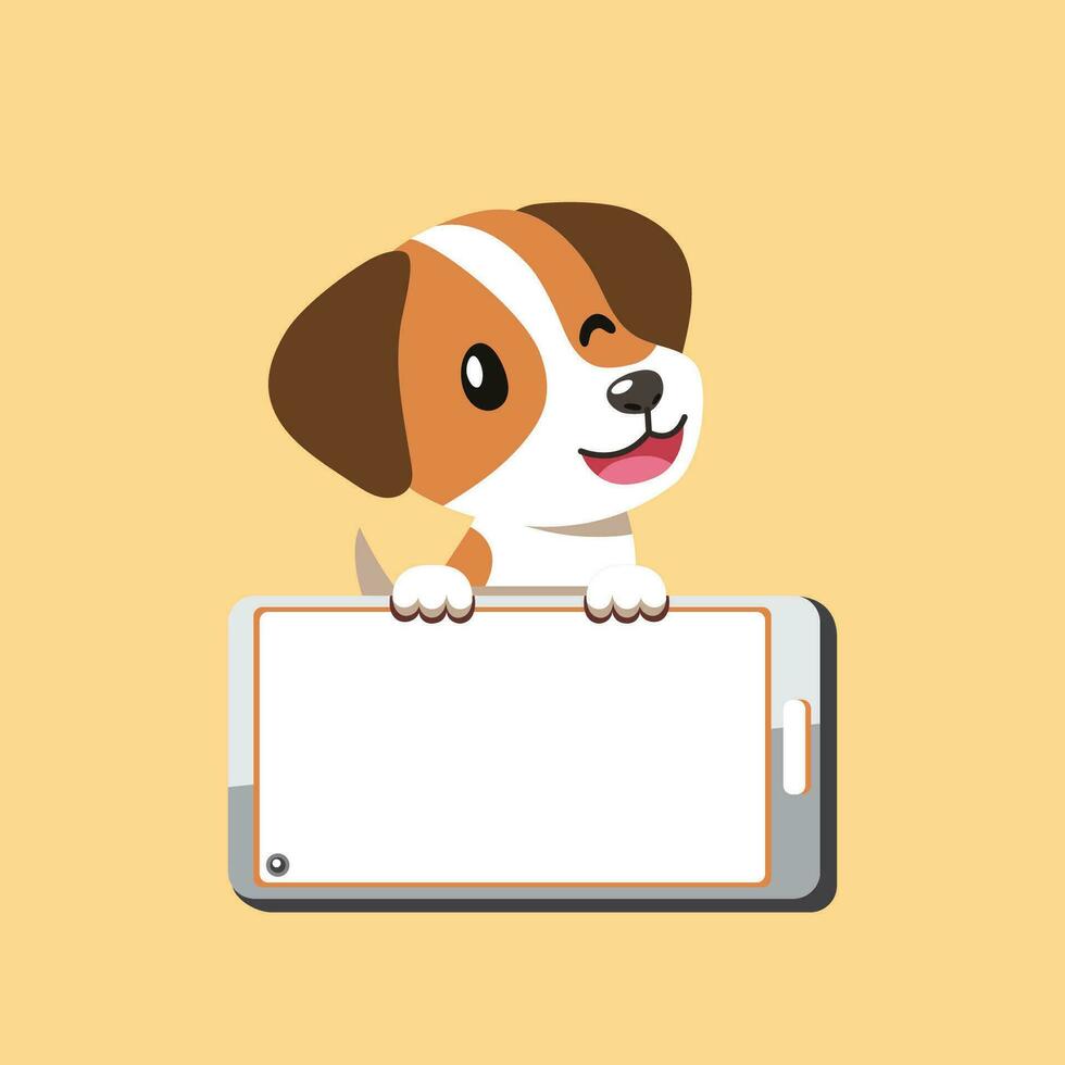 desenho animado personagem fofa jack russell terrier cachorro e Smartphone vetor