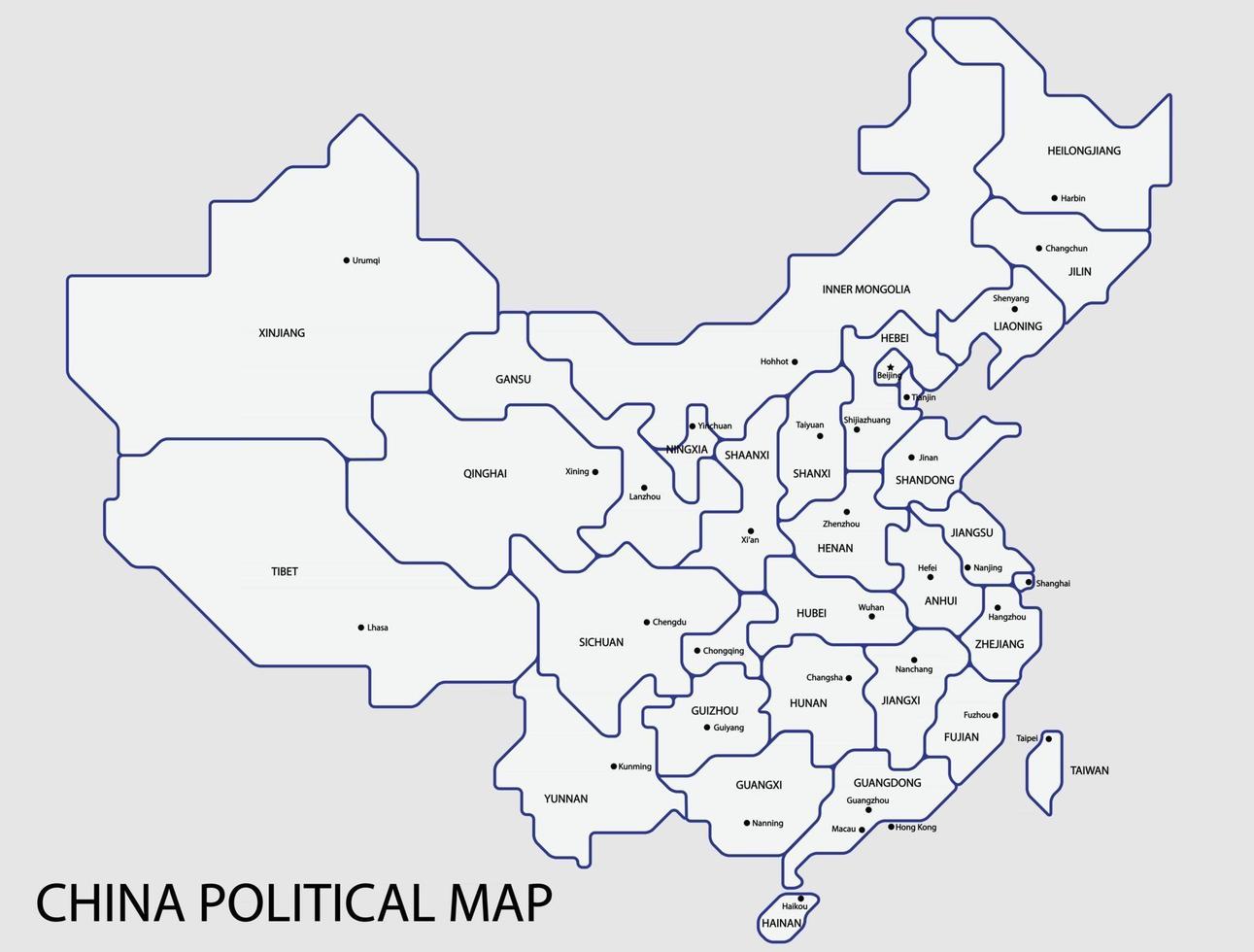 mapa político da china dividido por estilo de simplicidade de contorno colorido de estado. vetor