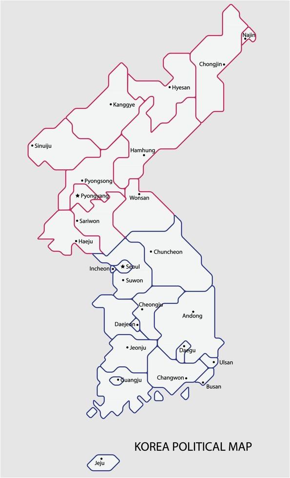 mapa político da Coréia dividido por estilo de simplicidade de contorno colorido do estado. vetor