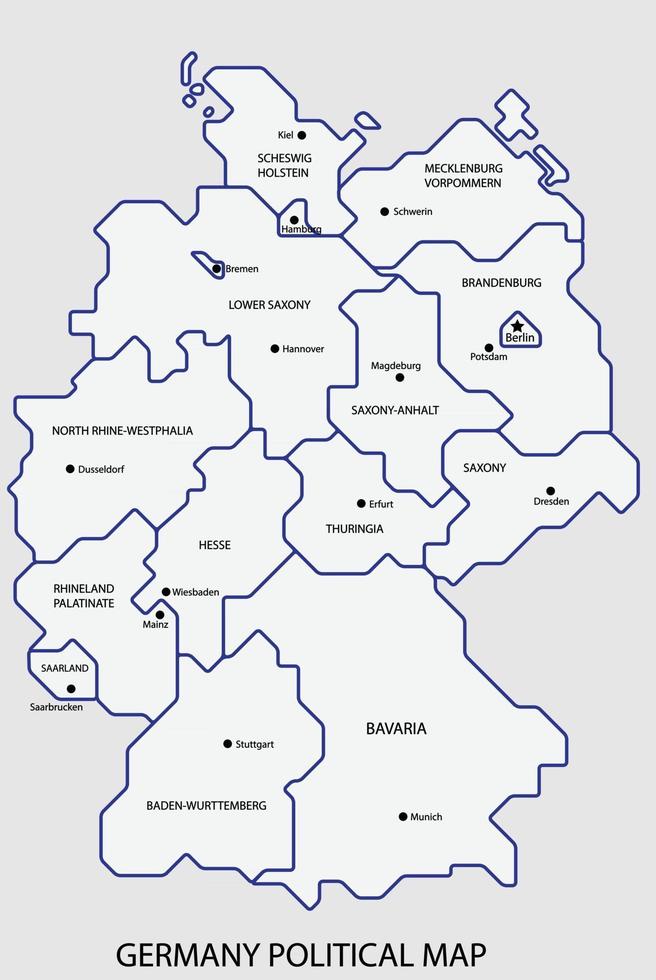 mapa político da alemanha dividido por estilo de simplicidade de contorno colorido de estado. vetor