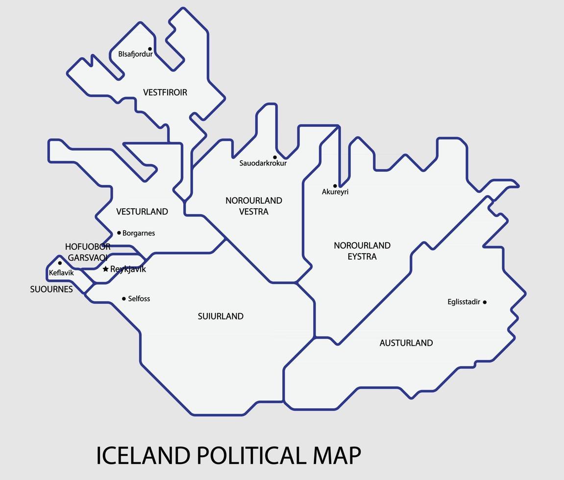 mapa político da Islândia dividido por estilo de simplicidade de contorno colorido de estado. vetor
