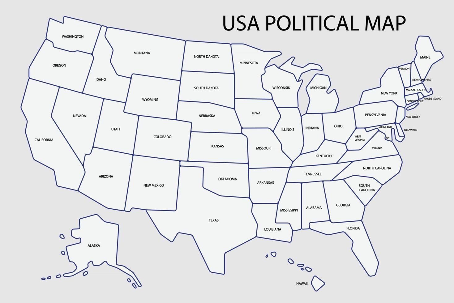 mapa político dos estados unidos da américa dividido por estilo de simplicidade de contorno colorido de estado. vetor