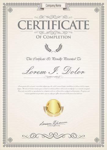 Ilustração em vetor modelo certificado ou diploma design retro