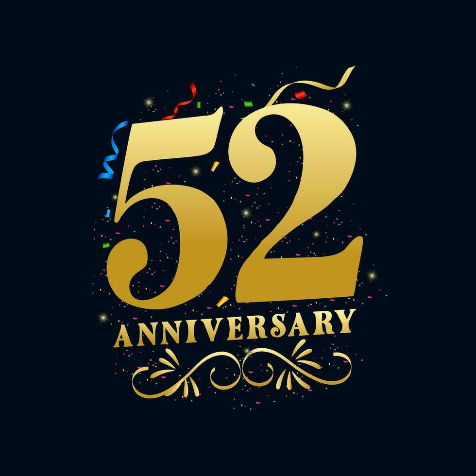 52 aniversário luxuoso dourado cor 52 anos aniversário celebração logotipo Projeto modelo vetor