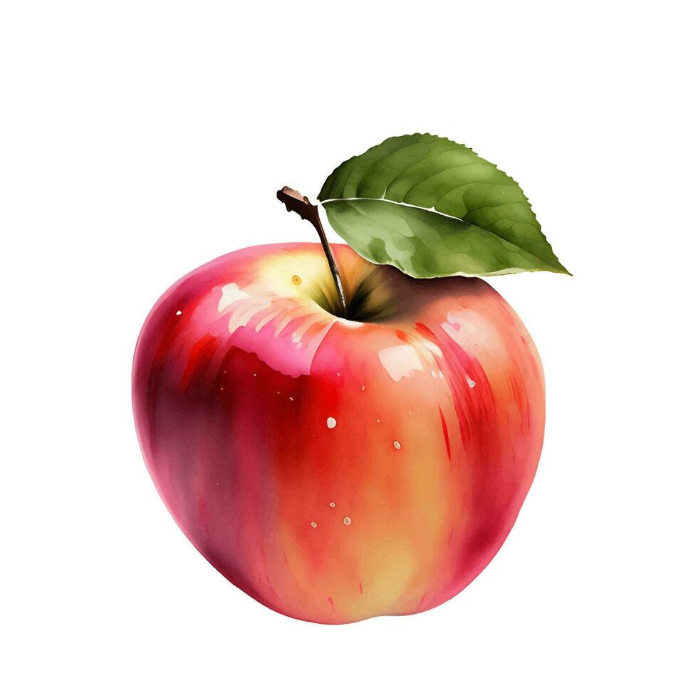 fresco vermelho maçã fruta com folha aguarela pintura ilustração vetor