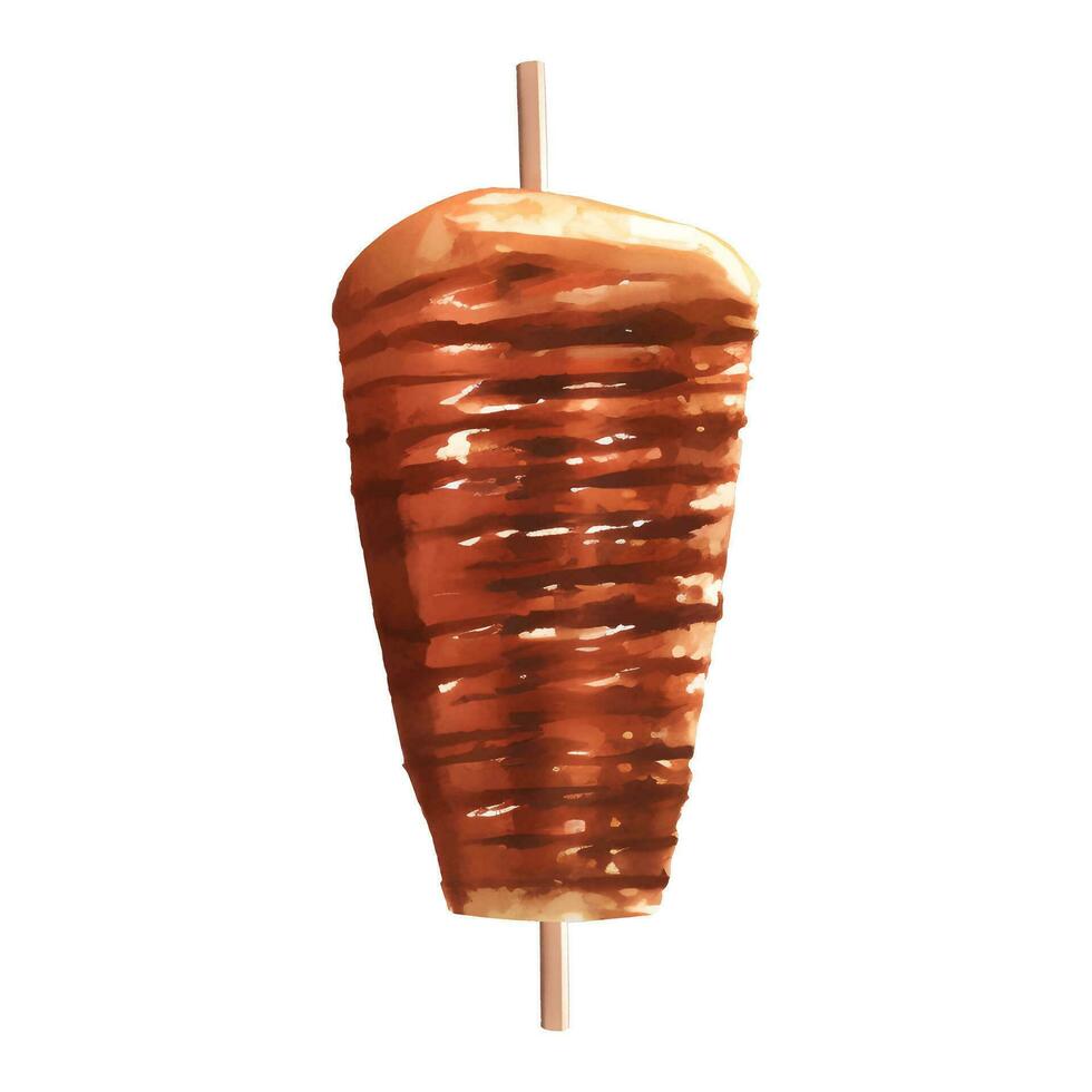 grelhado doador Kebab para shawarma em rotativo pólo detalhado mão desenhado ilustração pintura vetor