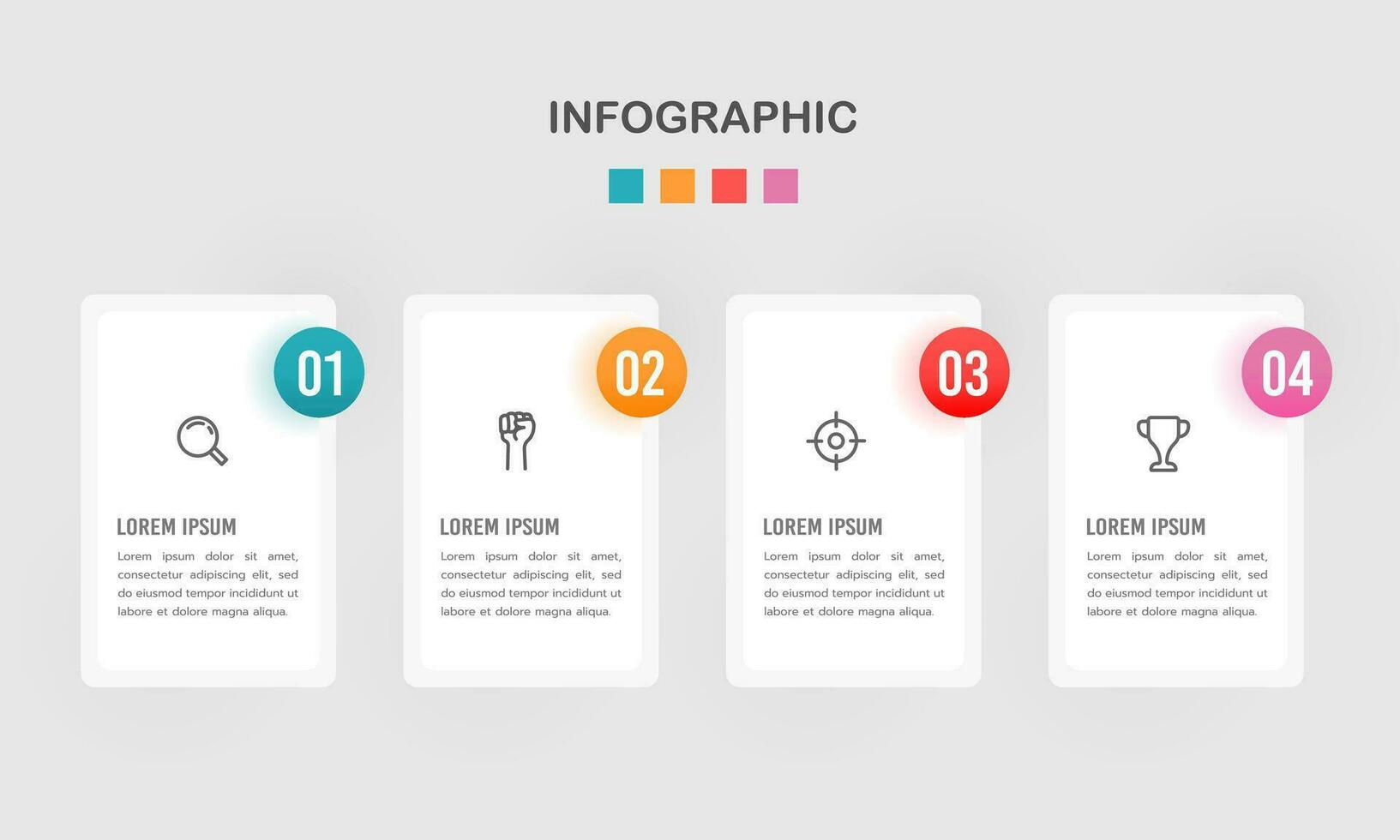 4 processo infográfico quadro, Armação Projeto modelo. o negócio apresentação. vetor ilustração.