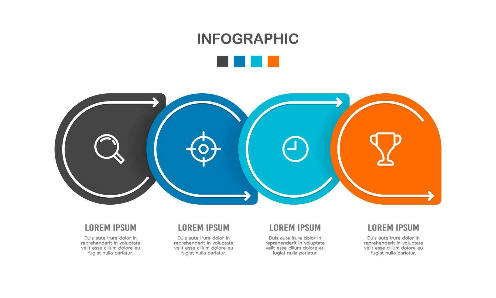 4 processo infográfico PIN Setas; flechas Projeto modelo. o negócio apresentação. vetor ilustração.