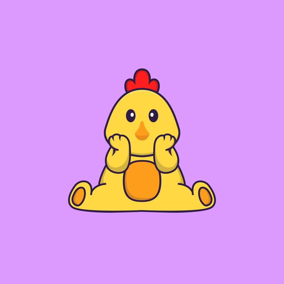 frango bonito está sentado. conceito de desenho animado animal isolado. pode ser usado para t-shirt, cartão de felicitações, cartão de convite ou mascote. estilo cartoon plana vetor