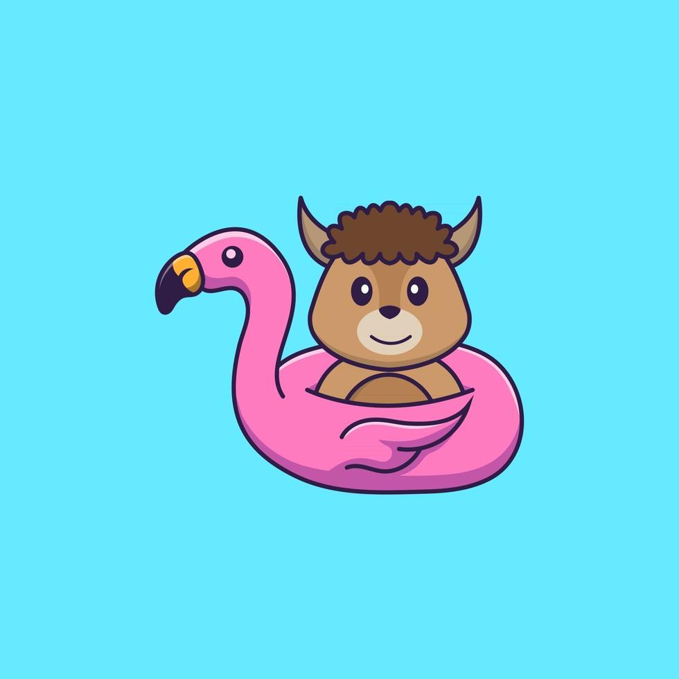 ovelha bonita com bóia de flamingo. conceito de desenho animado animal isolado. pode ser usado para t-shirt, cartão de felicitações, cartão de convite ou mascote. estilo cartoon plana vetor