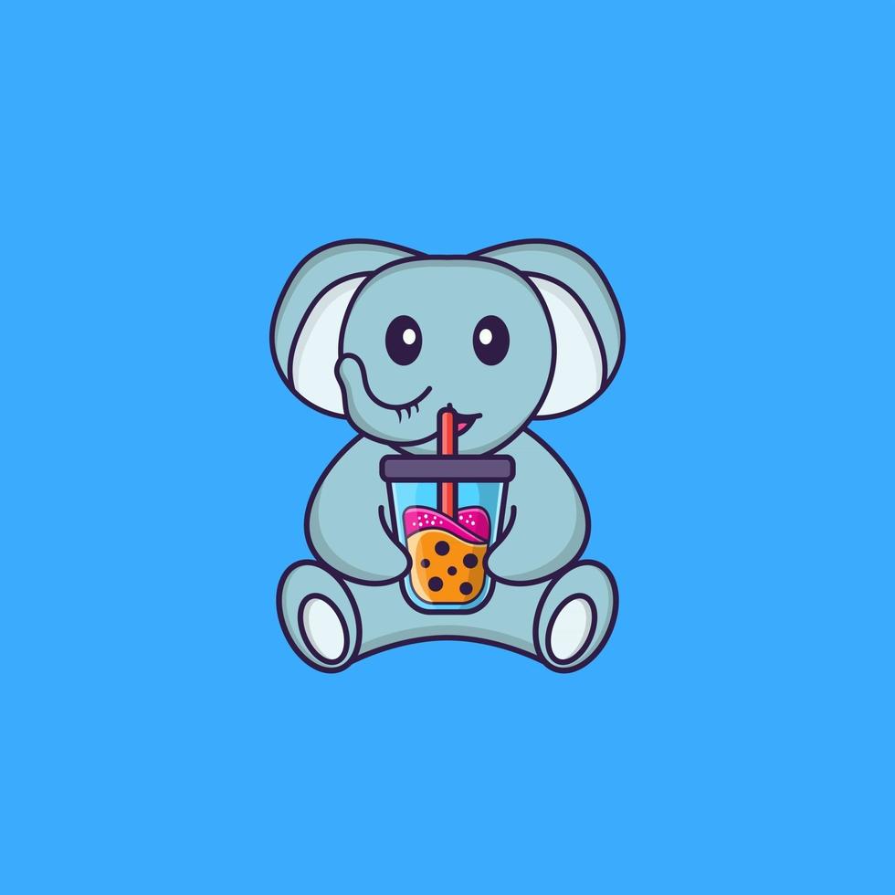 elefante fofo bebendo chá com leite de boba. conceito de desenho animado animal isolado. pode ser usado para t-shirt, cartão de felicitações, cartão de convite ou mascote. estilo cartoon plana vetor