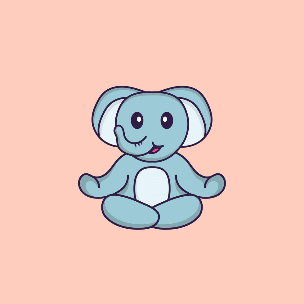 elefante fofo está meditando ou fazendo ioga. conceito de desenho animado animal isolado. pode ser usado para t-shirt, cartão de felicitações, cartão de convite ou mascote. estilo cartoon plana vetor