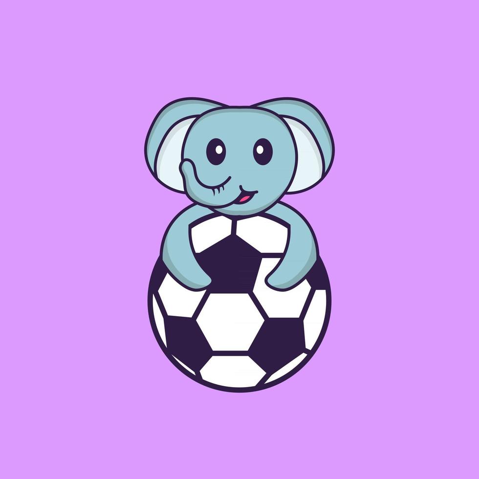 elefante fofo jogando futebol. conceito de desenho animado animal isolado. pode ser usado para t-shirt, cartão de felicitações, cartão de convite ou mascote. estilo cartoon plana vetor