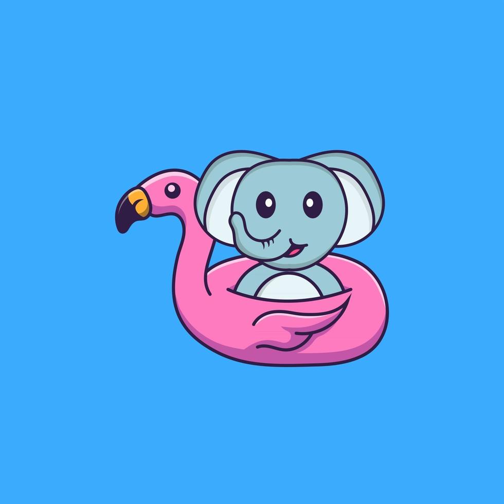 elefante fofo com bóia de flamingo. conceito de desenho animado animal isolado. pode ser usado para t-shirt, cartão de felicitações, cartão de convite ou mascote. estilo cartoon plana vetor