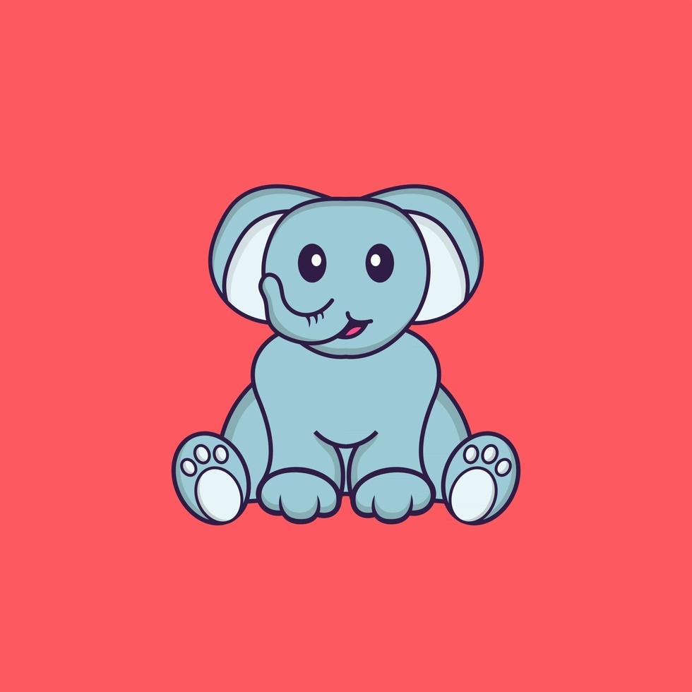 elefante fofo está sentado. conceito de desenho animado animal isolado. pode ser usado para t-shirt, cartão de felicitações, cartão de convite ou mascote. estilo cartoon plana vetor