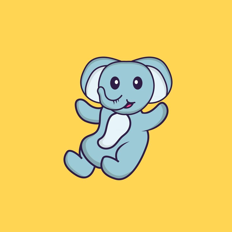 elefante fofo está voando. conceito de desenho animado animal isolado. pode ser usado para t-shirt, cartão de felicitações, cartão de convite ou mascote. estilo cartoon plana vetor