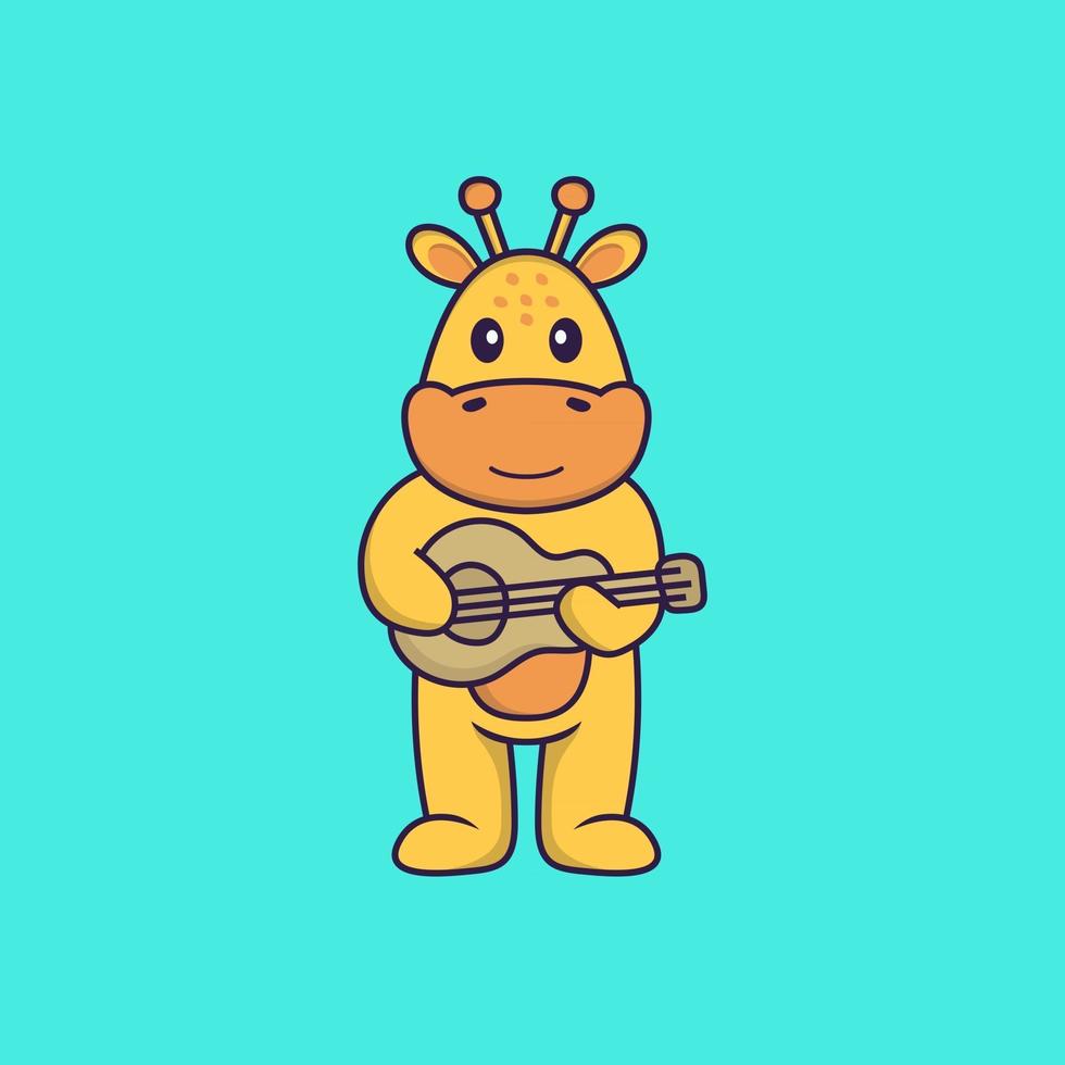 girafa bonita tocando violão. conceito de desenho animado animal isolado. pode ser usado para t-shirt, cartão de felicitações, cartão de convite ou mascote. estilo cartoon plana vetor