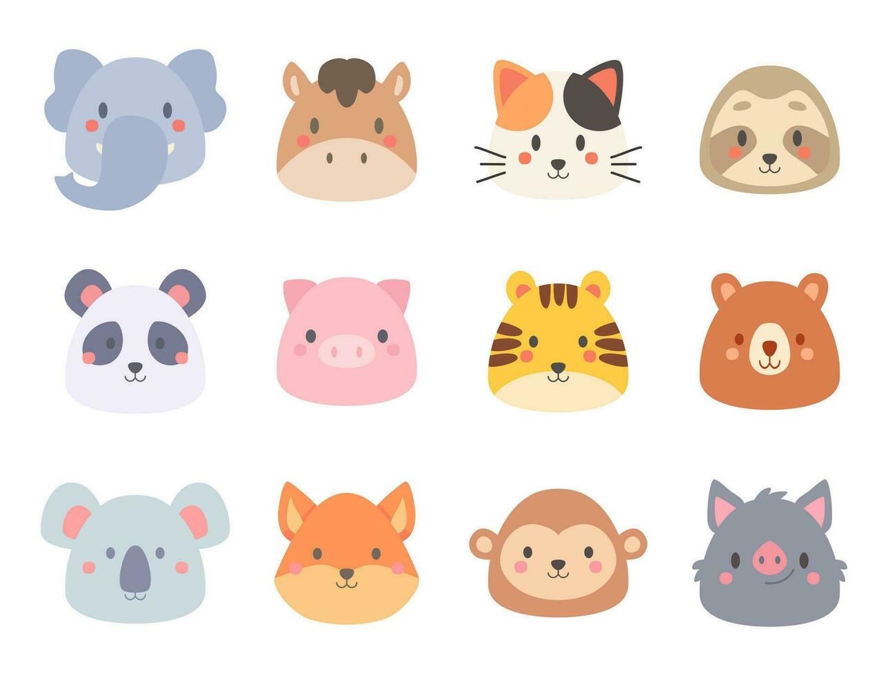 kawaii fofa animal ícones. mão desenhado personagens vetor ilustração isolado em branco fundo.