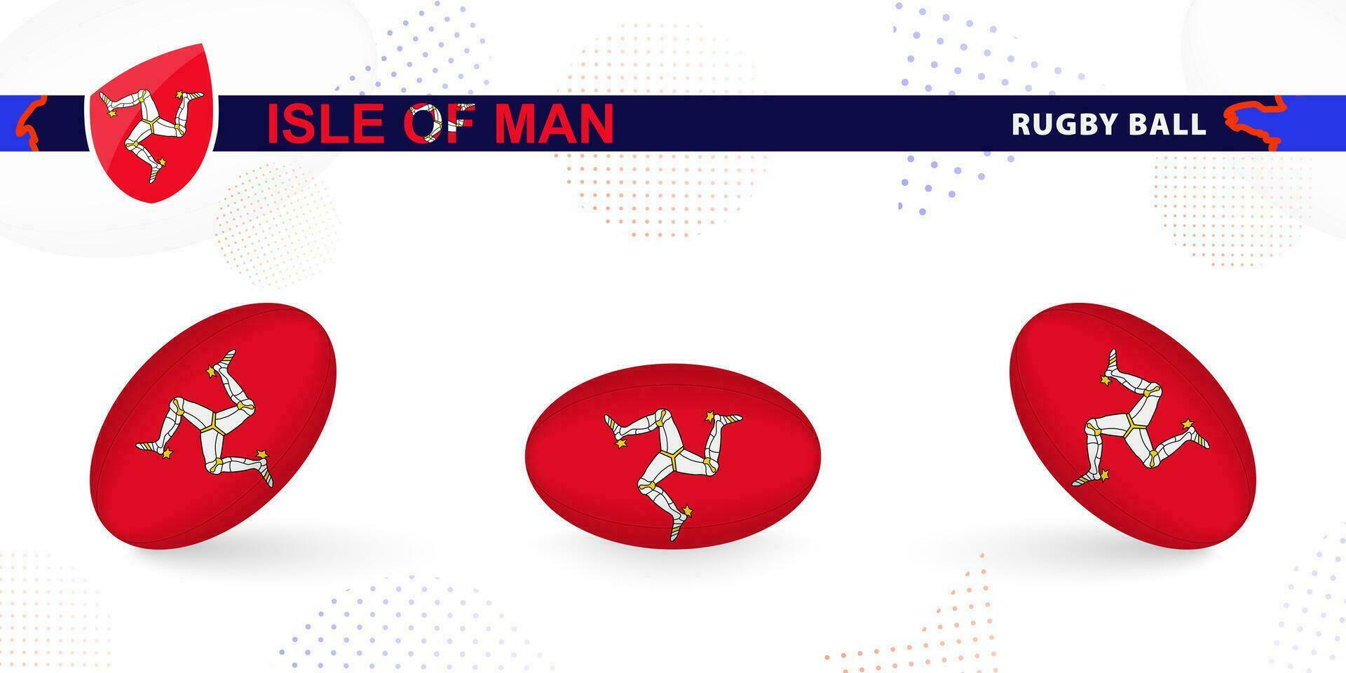 rúgbi bola conjunto com a bandeira do ilha do homem dentro vários ângulos em abstrato fundo. vetor