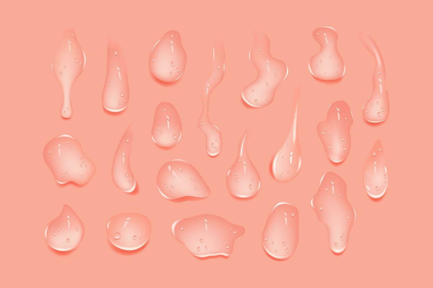 líquido Rosa molhado gotas do gel ou colágeno derramado poças do Cosmético sérum ou água. volta limpar \ limpo amostra do essência loção ou geléia para pele cuidado.beleza fundo com óleo gotas. vetor