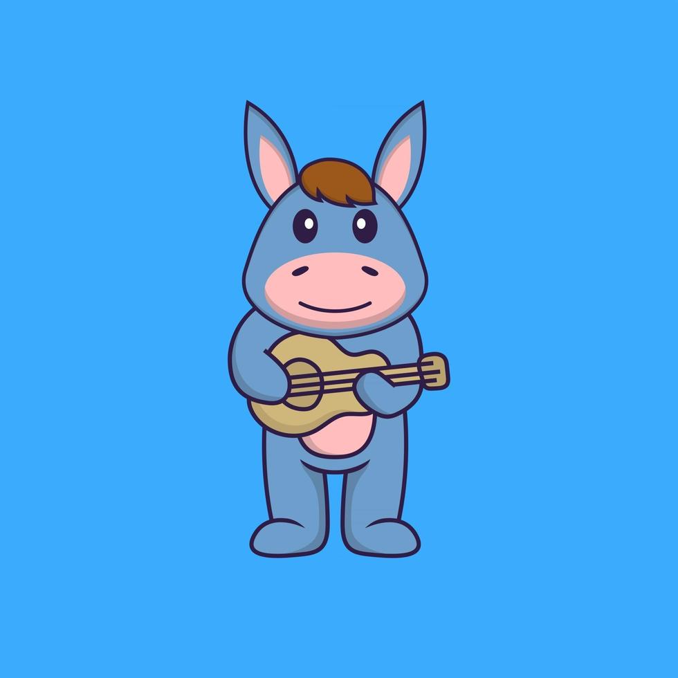 lhama bonito tocando violão. conceito de desenho animado animal isolado. pode ser usado para t-shirt, cartão de felicitações, cartão de convite ou mascote. estilo cartoon plana vetor