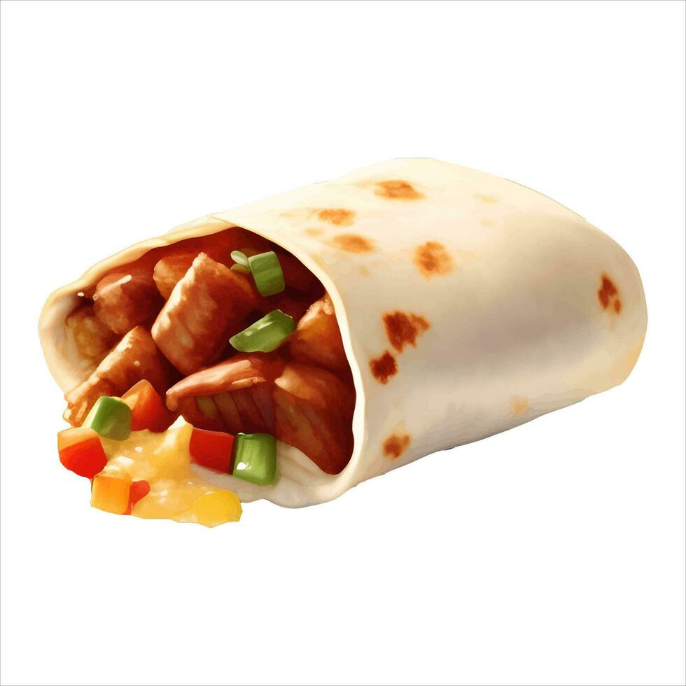 burrito tortilla embrulho isolado detalhado mão desenhado realista ilustração vetor